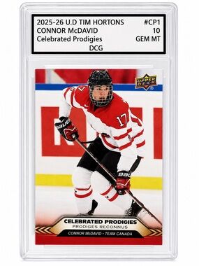 Upper Deck Celebrated Prodigies Connor McDavid Hockey Card - Red / White